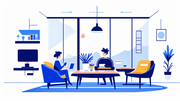 Illustrated minimalist office with an ergonomic desk and uncluttered South African workspace