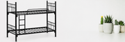 Artisansa bunk beds collection showcasing a modern heavy-duty black metal twin over twin bunk bed.