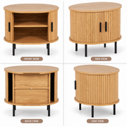 Oval Side Table with Storage and Sliding Tambour Doors