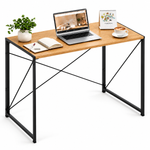 100cm folding computer desk with compact wooden top and black X-frame