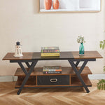 Wooden TV stand with books and decorative items in a living room setting| Artisansa SA