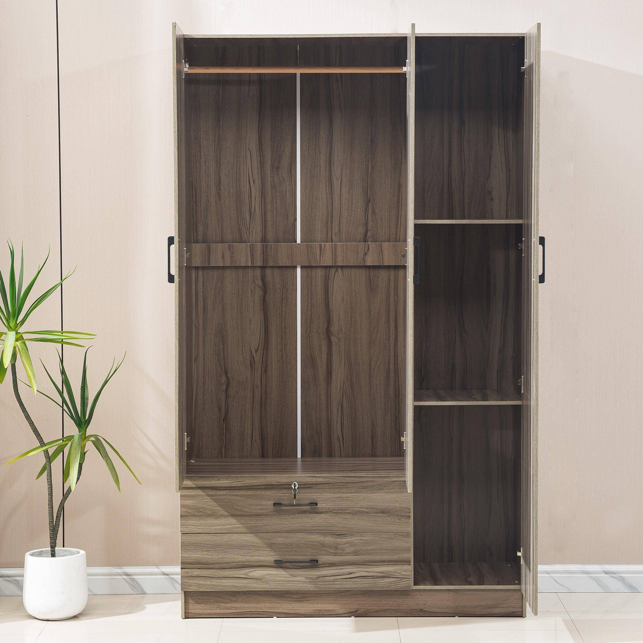 Wood Wardrobe with Mirror