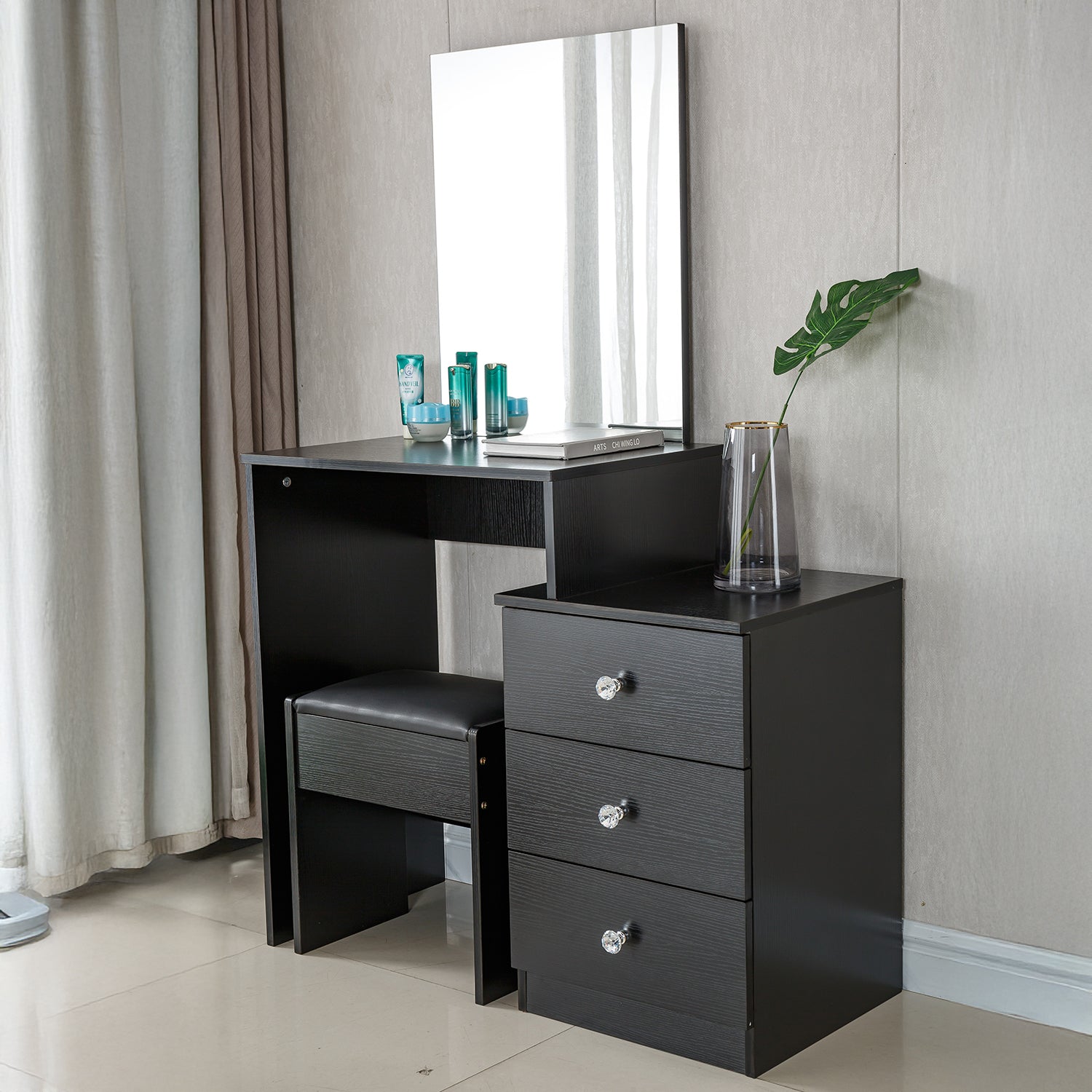 Black Dressing Table with Mirror Furniture