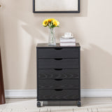 Black Bedside Table with Drawers (5-Tier) mobile pedestal featuring drawers and decorative flowers.