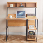 Computer Desk Student Table SD-24 with open shelves, laptop, and organization items for a clean workspace.