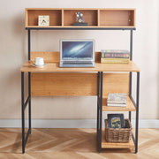 Computer Desk Student Table SD-24 with open shelves, laptop, and organization items for a clean workspace.