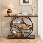 Console Table with O-Shape Metal Frame and Storage Shelves