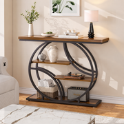 Console Table with O-Shape Metal Frame and Storage Shelves