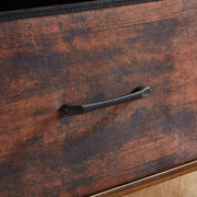 Fabric storage drawer with metal handle on ladder bookshelf with drawer