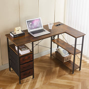 L-Shaped Desk with Power Outlets & Drawers
