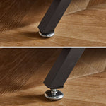 Adjustable leveling foot pads on heavy-duty industrial rustic coffee table