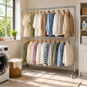 Double Poles Clothing Rail Laundry Drying Rack