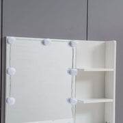 White Dressing Table with LED Mirror featuring an illuminated mirror and shelves for a stylish beauty station.