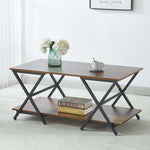 Elegant wood grain tabletop on industrial rustic coffee table