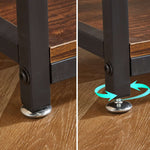 Adjustable feet of rustic 3 drawer console table OT-202 for stable flooring.