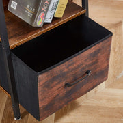 Spacious open storage compartment on ladder bookshelf with drawer