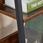 Sturdy metal frame and wood finish on ladder bookshelf with drawer