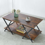 Top view of 2-tier storage space on industrial rustic coffee table
