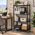 4-tier rolling storage rack with foldable shelves for kitchen and office storage