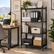 4-tier rolling storage rack with foldable shelves for kitchen and office storage