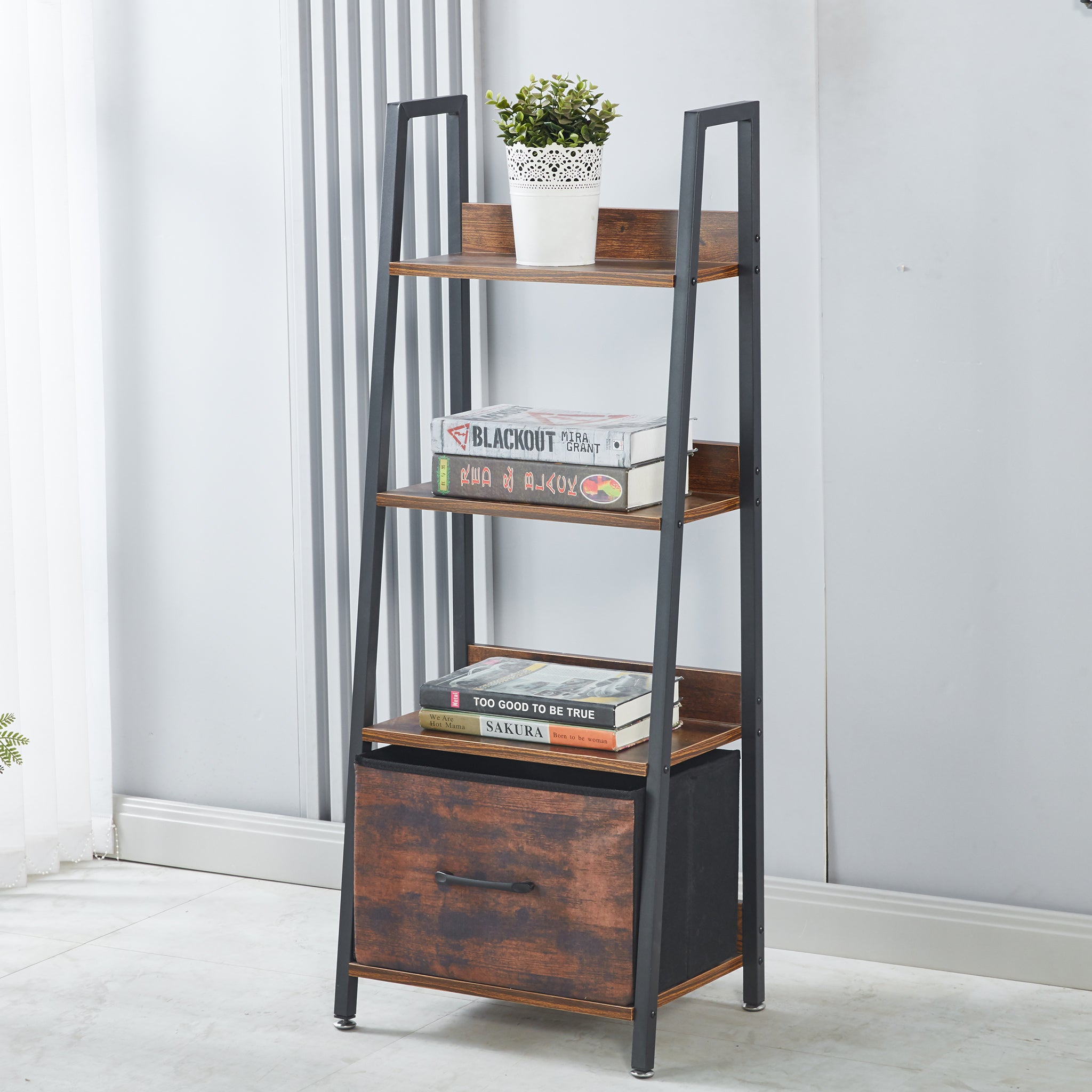 Bookcase Storage Shelves Bookshelf OT121Buring wood
