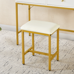 Cream cushioned stool with gold metal frame for dressing table