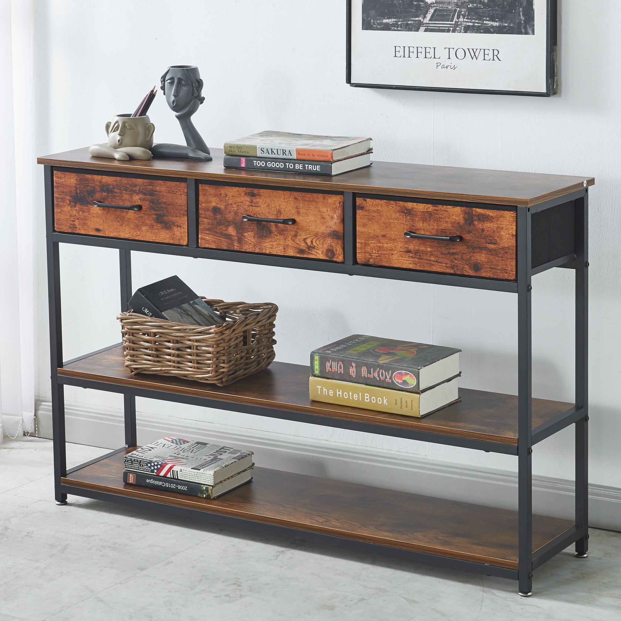 Console Table 3 Drawer Shelf OT-202 Berlin Rustic