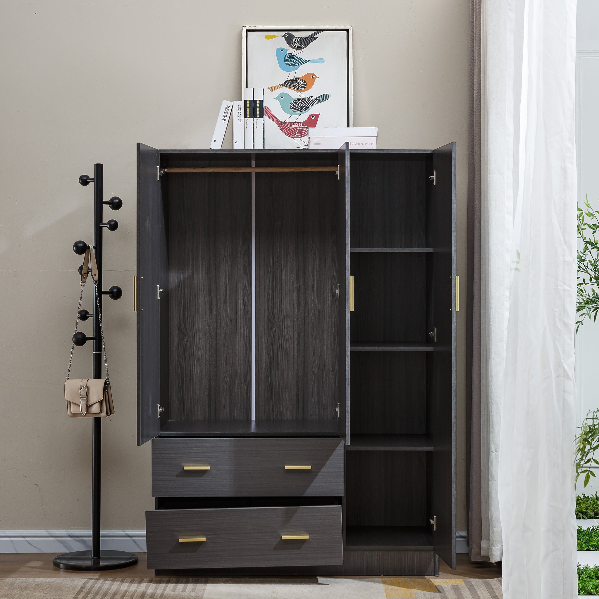 3 Door Wardrobe with Mirror Closet Clothes Storage  WD-115 Straight Oak