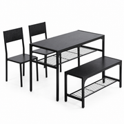 4-piece dining table set with bench featuring storage racks, ideal for compact living spaces.