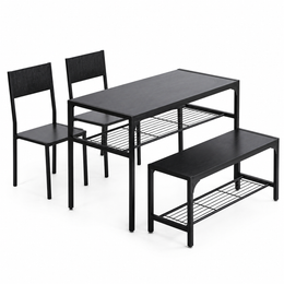 4-piece dining table set with bench featuring storage racks, ideal for compact living spaces.