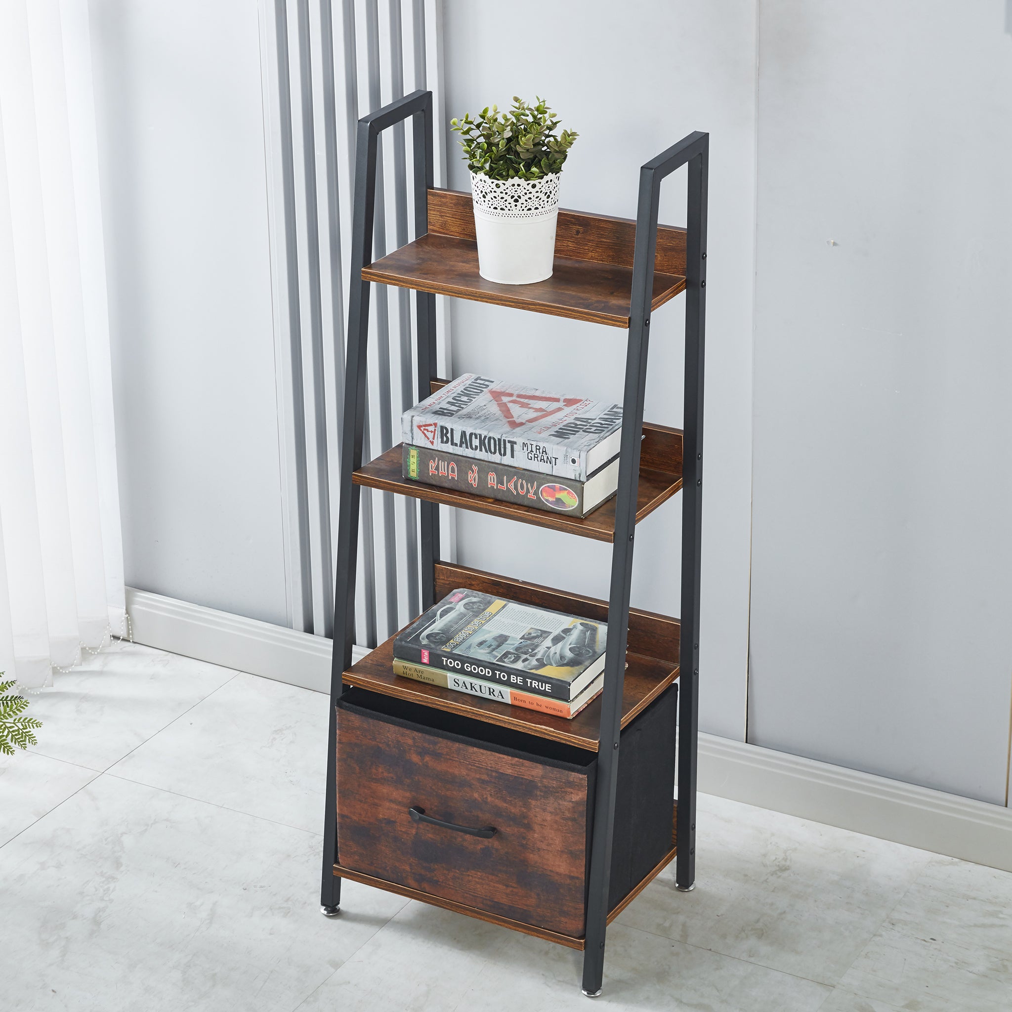Bookcase Storage Shelves Bookshelf OT121Buring wood