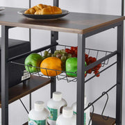 Kitchen Baker's Rack featuring a wire basket filled with fruits and bottles, perfect for kitchen organization.