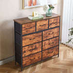 Storage cabinet 9 drawers OT-117 wooden dresser with metal legs in a room setting | Artisansa SA