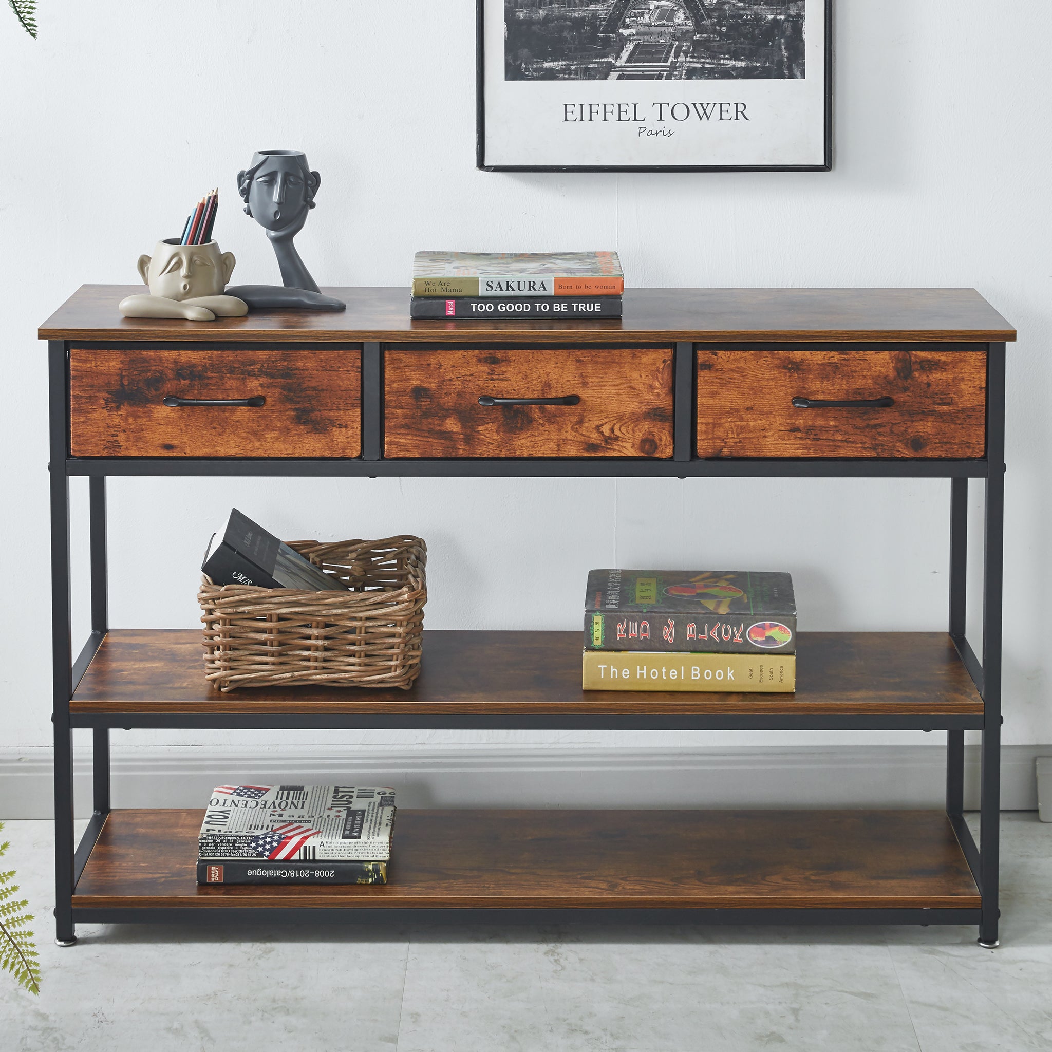 Console Table 3 Drawer Shelf OT-202 Berlin Rustic