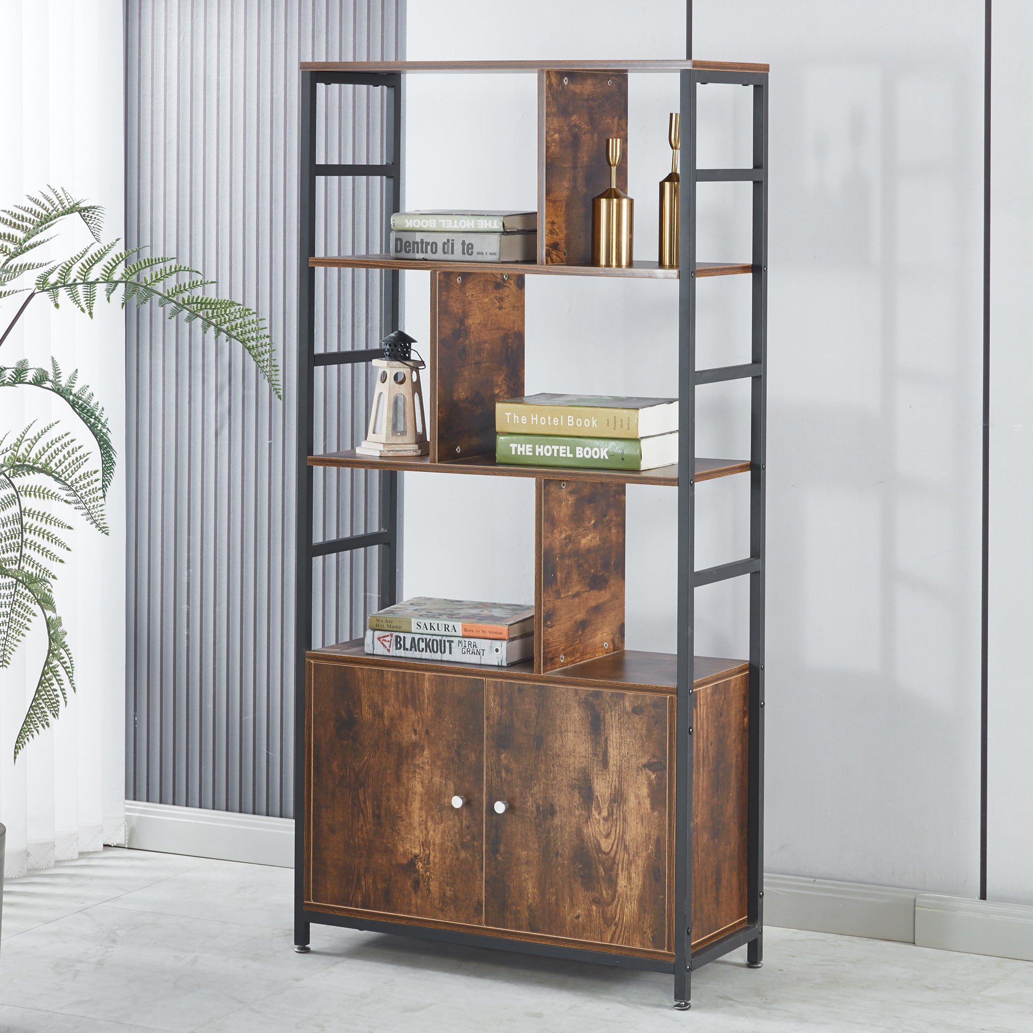 Bookcase Storage Shelves Bookshelf BS-04 buring wood