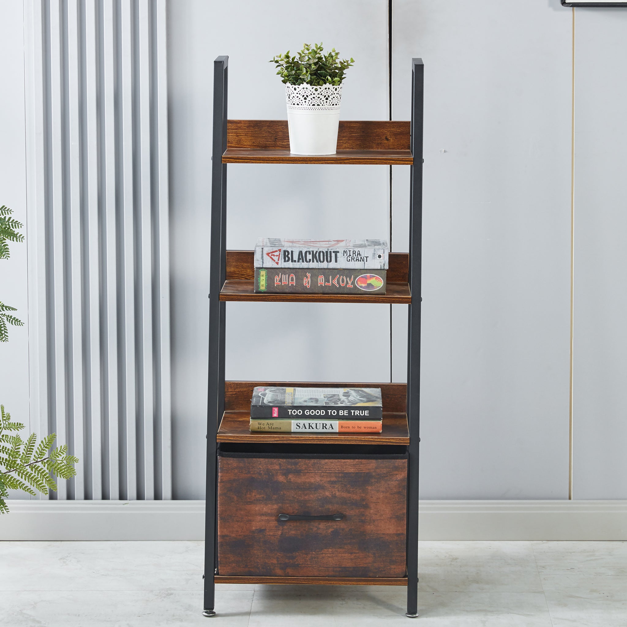 Bookcase Storage Shelves Bookshelf OT121Buring wood