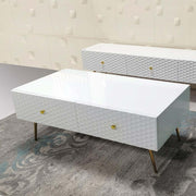 120cm White Gloss Coffee Table with 4 Drawers