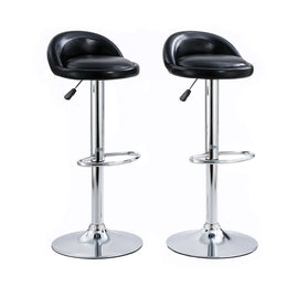 CR-B02 adjustable swivel bar stools set of 2 in black faux leather on white background