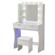 White LED dressing table set with mirror and matching stool