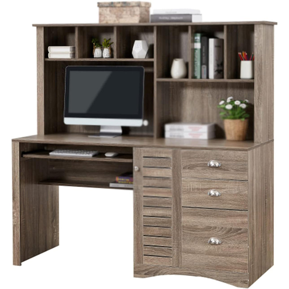 Office Work Desk with Shelves and Drawers