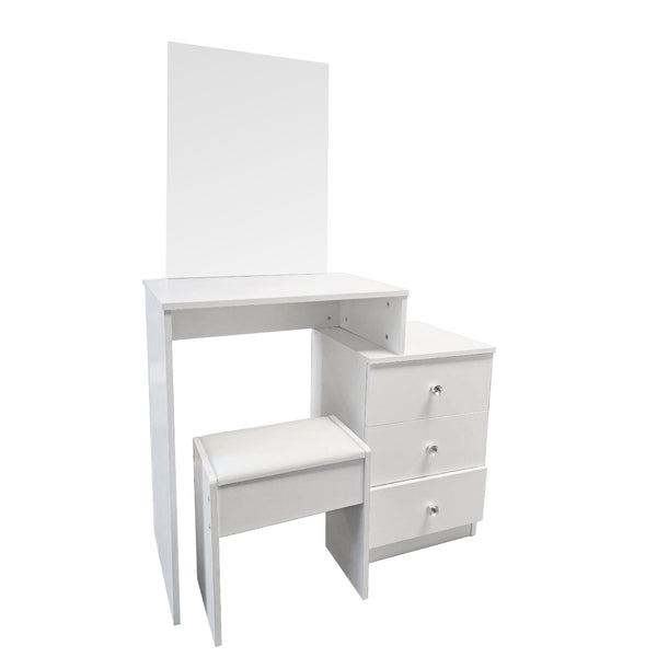 White dressing table with mirror DR-12 with stool on white background | Artisansa SA
