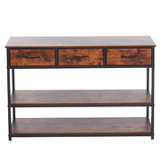 Rustic 3 drawer console table OT-202 with three fabric drawers and spacious bottom shelf for organized storage.