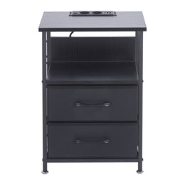 Bedside Table with Charging Station & LED Light