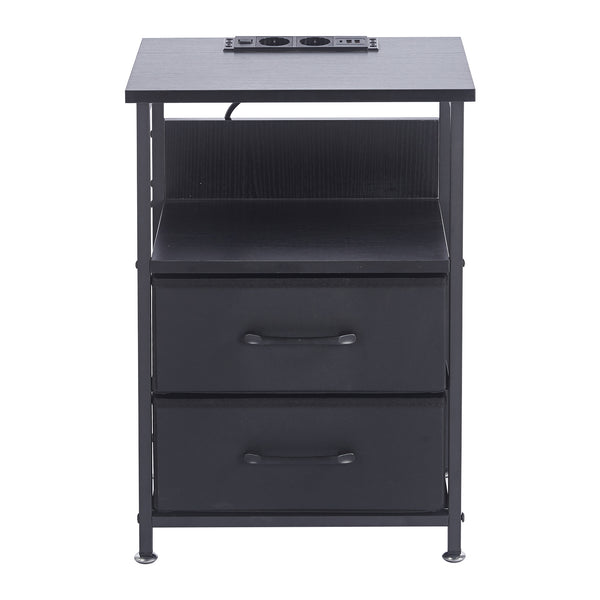 Bedside Table with Charging Station & LED Light