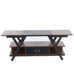 Two-tone wooden TV stand with a dark top and brown base on a white background| Artisansa SA