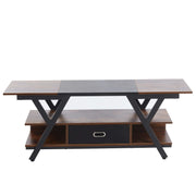 Two-tone wooden TV stand with a dark top and brown base on a white background| Artisansa SA