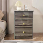 Modern 3-Drawer Side Table BST-01 in sophisticated grey finish with gold accents, perfect for bedroom or living space.