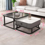 Nesting Coffee Table set dimensions showcasing two modern side tables with tempered glass and stylish design.