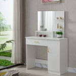 Artisansa DR-14 white dressing table with mirror positioned in a room with a view of greenery outside - natural light vanity setup