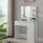 Artisansa DR-14 white dressing table with mirror positioned in a room with a view of greenery outside - natural light vanity setup